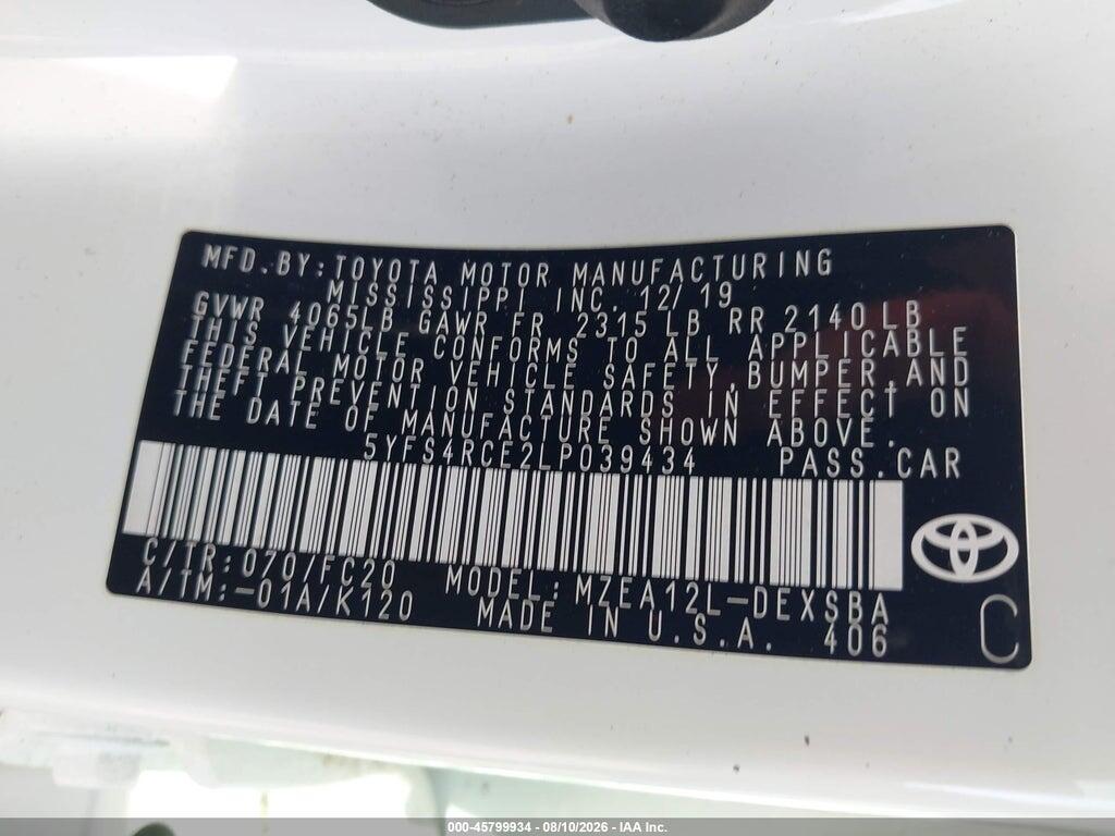 5YFS4RCE2LP039434 2020 TOYOTA COROLLA photo no. 9