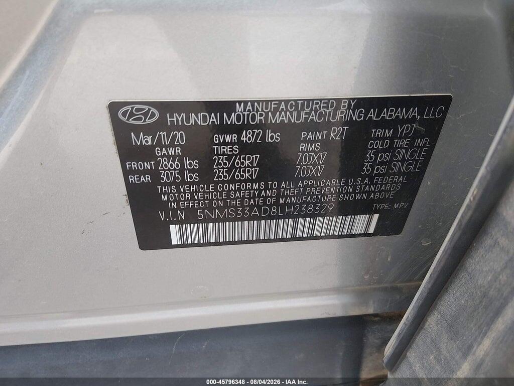 5NMS33AD8LH238329 2020 HYUNDAI SANTA FE photo no. 9