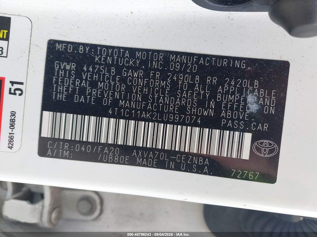 4T1C11AK2LU997074 2020 TOYOTA CAMRY photo no. 9
