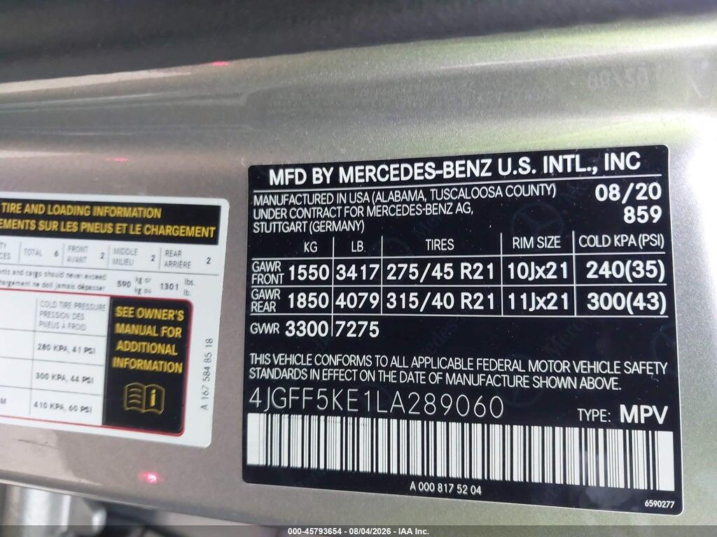 4JGFF5KE1LA289060 2020 MERCEDES-BENZ GLS 450 photo no. 9