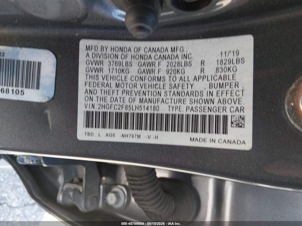 2HGFC2F85LH514180 2020 HONDA CIVIC photo no. 9