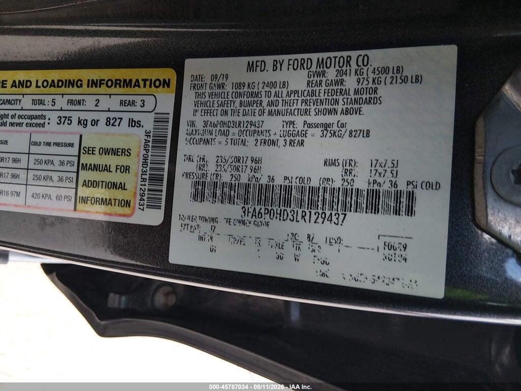 3FA6P0HD3LR129437 2020 FORD FUSION photo no. 9