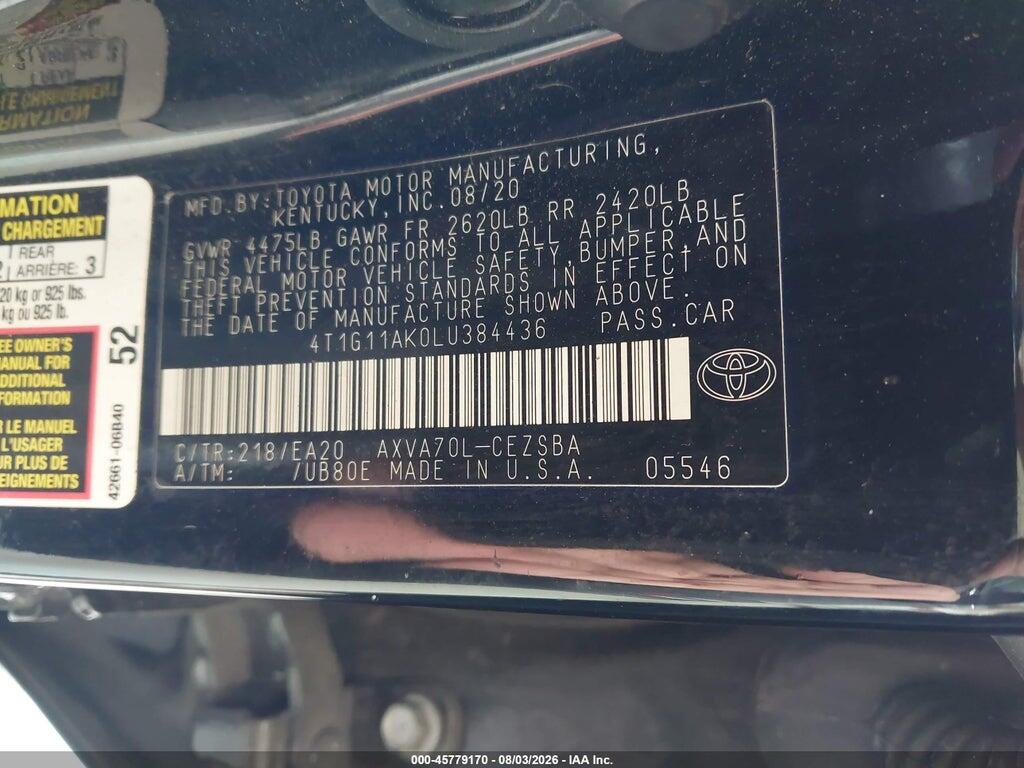 4T1G11AK0LU384436 2020 TOYOTA CAMRY photo no. 9