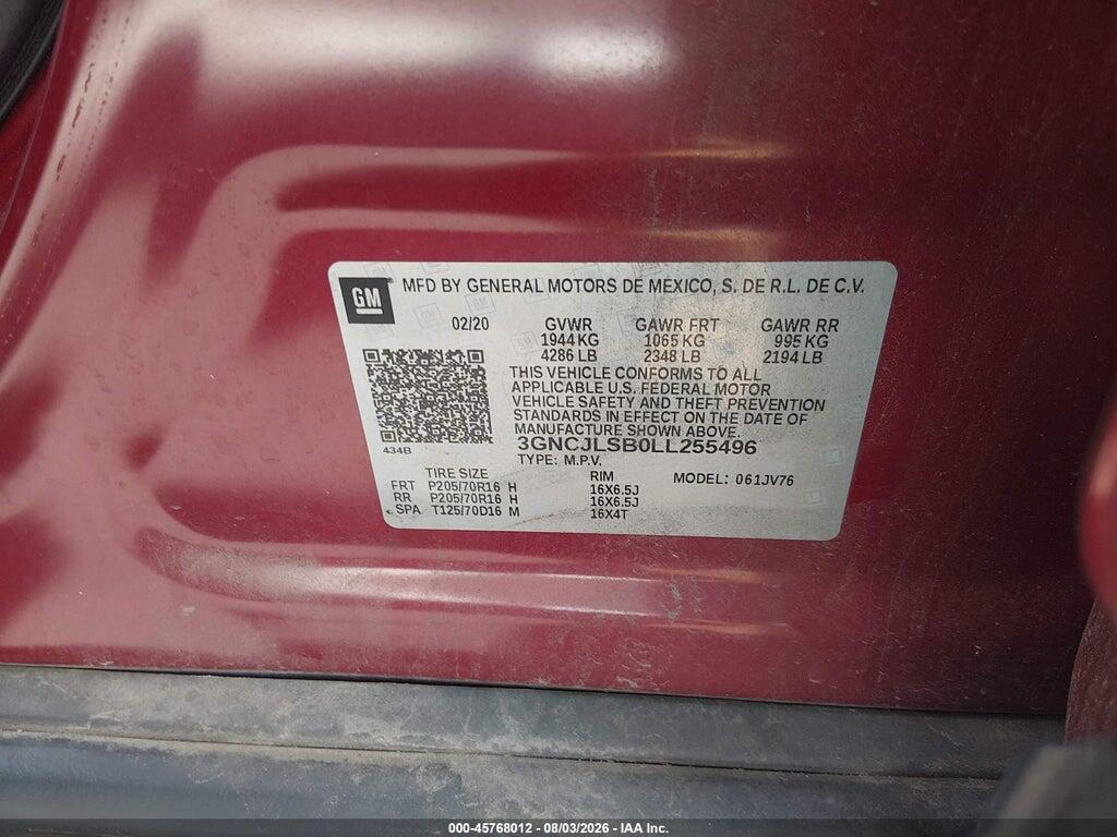 3GNCJLSB0LL255496 2020 CHEVROLET TRAX photo no. 9