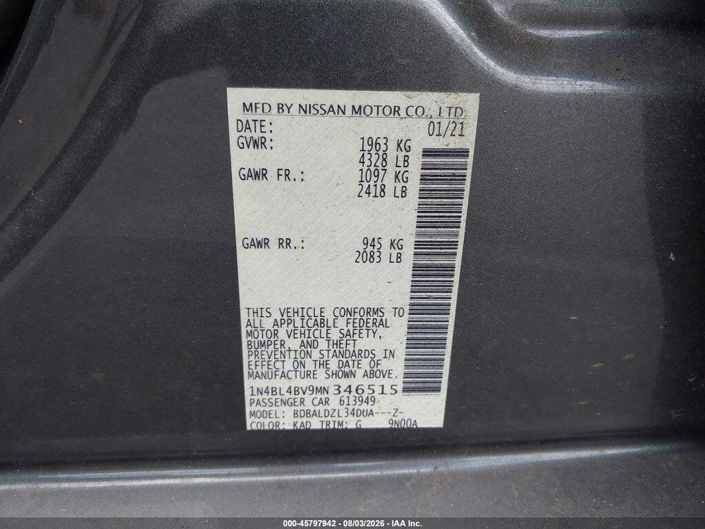 1N4BL4BV9MN346515 2021 NISSAN ALTIMA photo no. 9