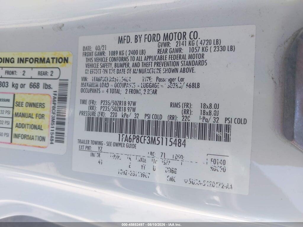 1FA6P8CF3M5115484 2021 FORD MUSTANG photo no. 9