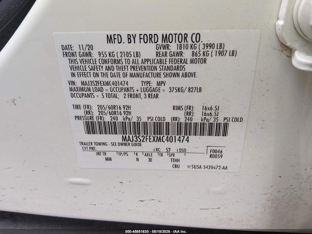 MAJ3S2FEXMC401474 2021 FORD ECOSPORT photo no. 9