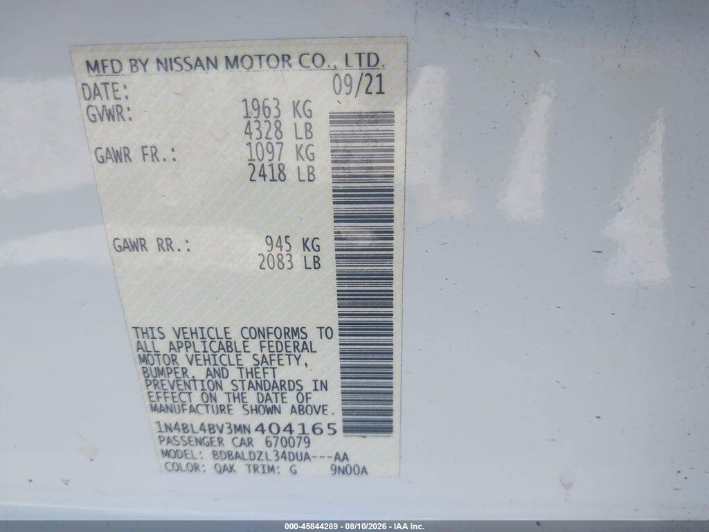 1N4BL4BV3MN404165 2021 NISSAN ALTIMA photo no. 9