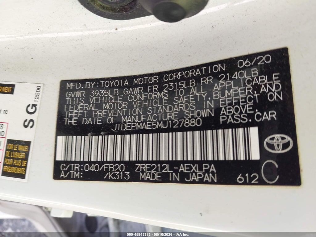 JTDEPMAE5MJ127880 2021 TOYOTA COROLLA photo no. 9