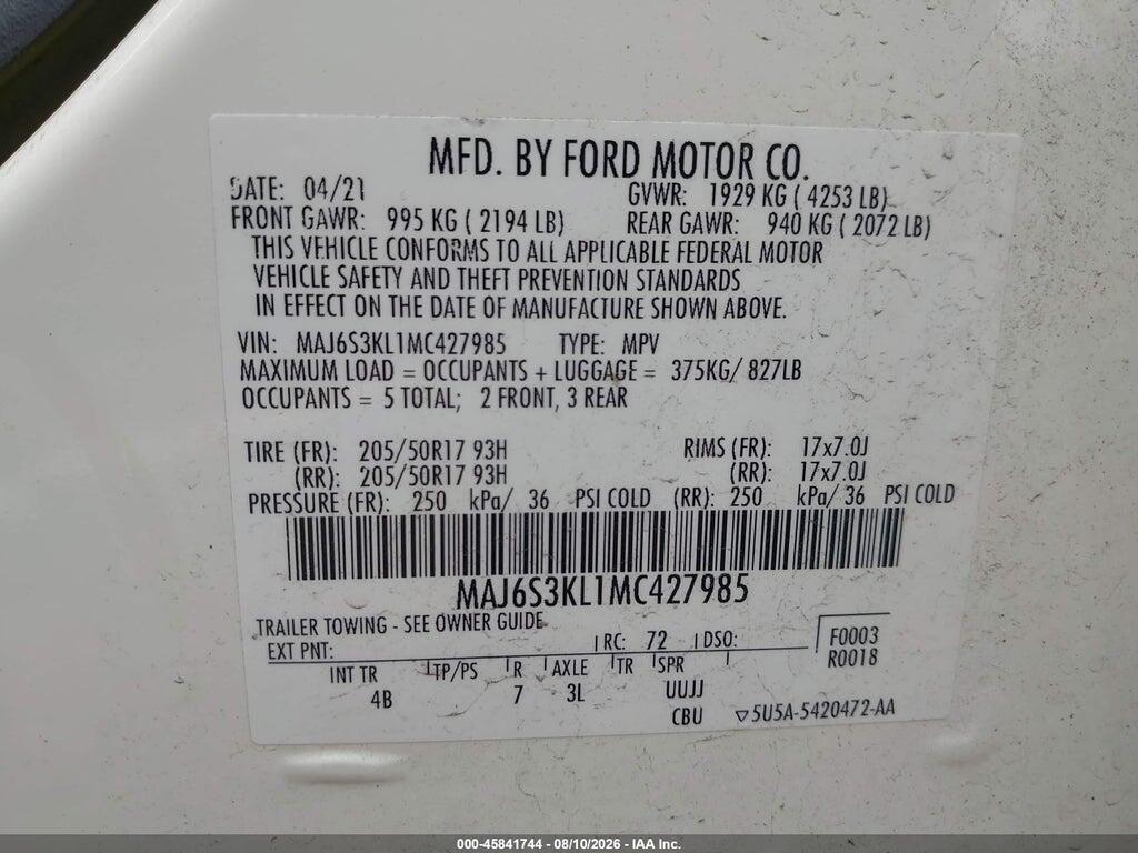MAJ6S3KL1MC427985 2021 FORD ECOSPORT photo no. 9