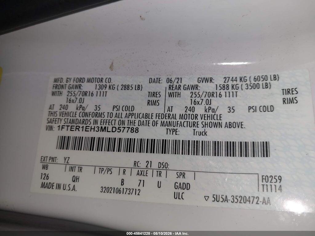 1FTER1EH3MLD57788 2021 FORD RANGER photo no. 9