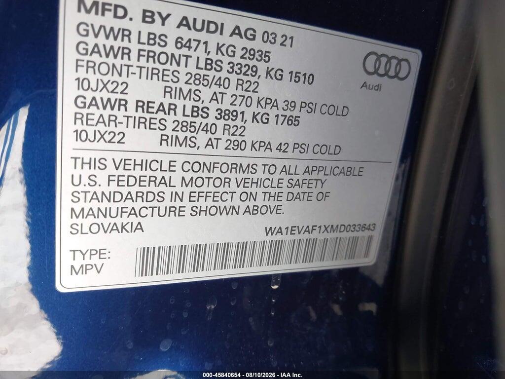 WA1EVAF1XMD033643 2021 AUDI Q8 photo no. 9