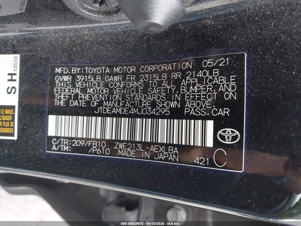 JTDEAMDE4MJ034295 2021 TOYOTA COROLLA photo no. 9