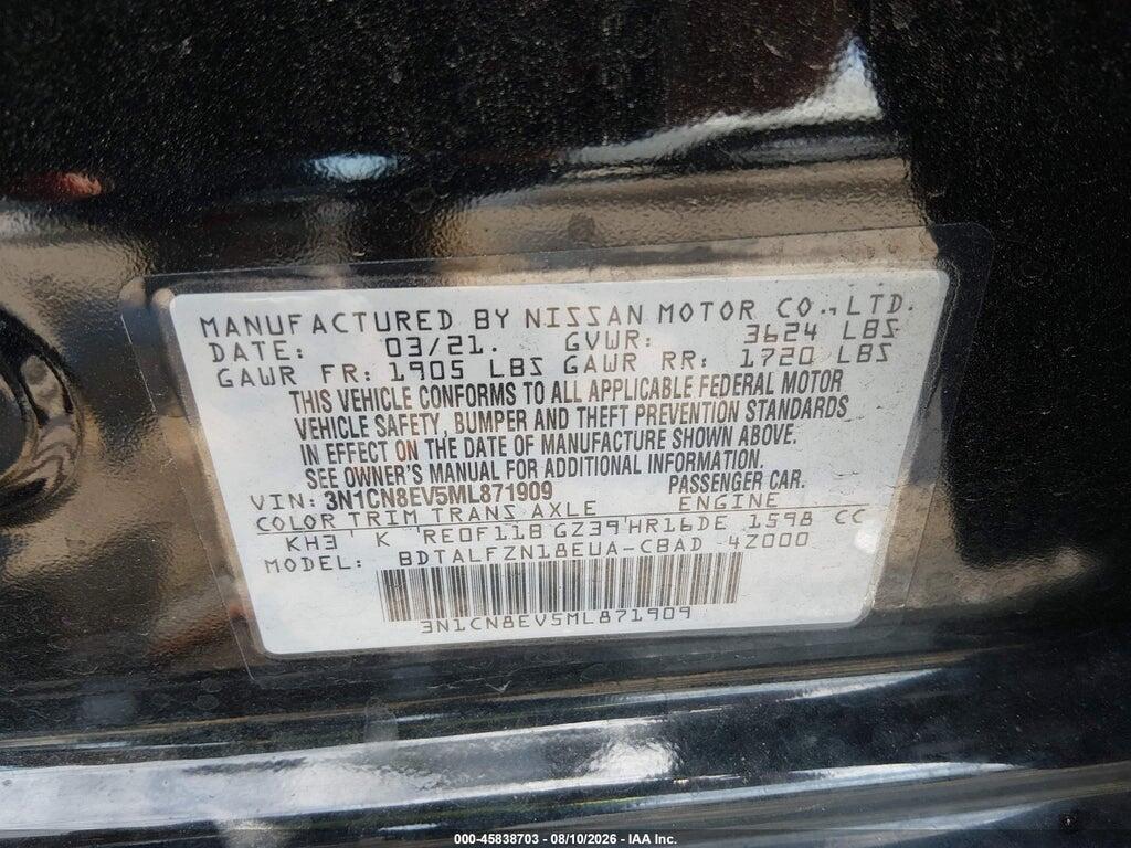 3N1CN8EV5ML871909 2021 NISSAN VERSA photo no. 9