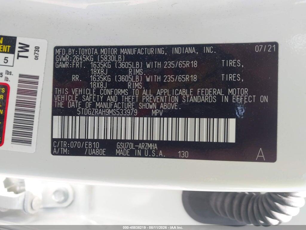 5TDGZRAH9MS533979 2021 TOYOTA HIGHLANDER photo no. 9