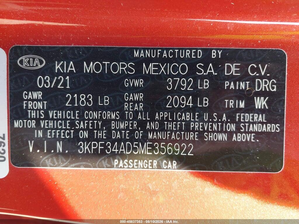 3KPF34AD5ME356922 2021 KIA FORTE photo no. 9