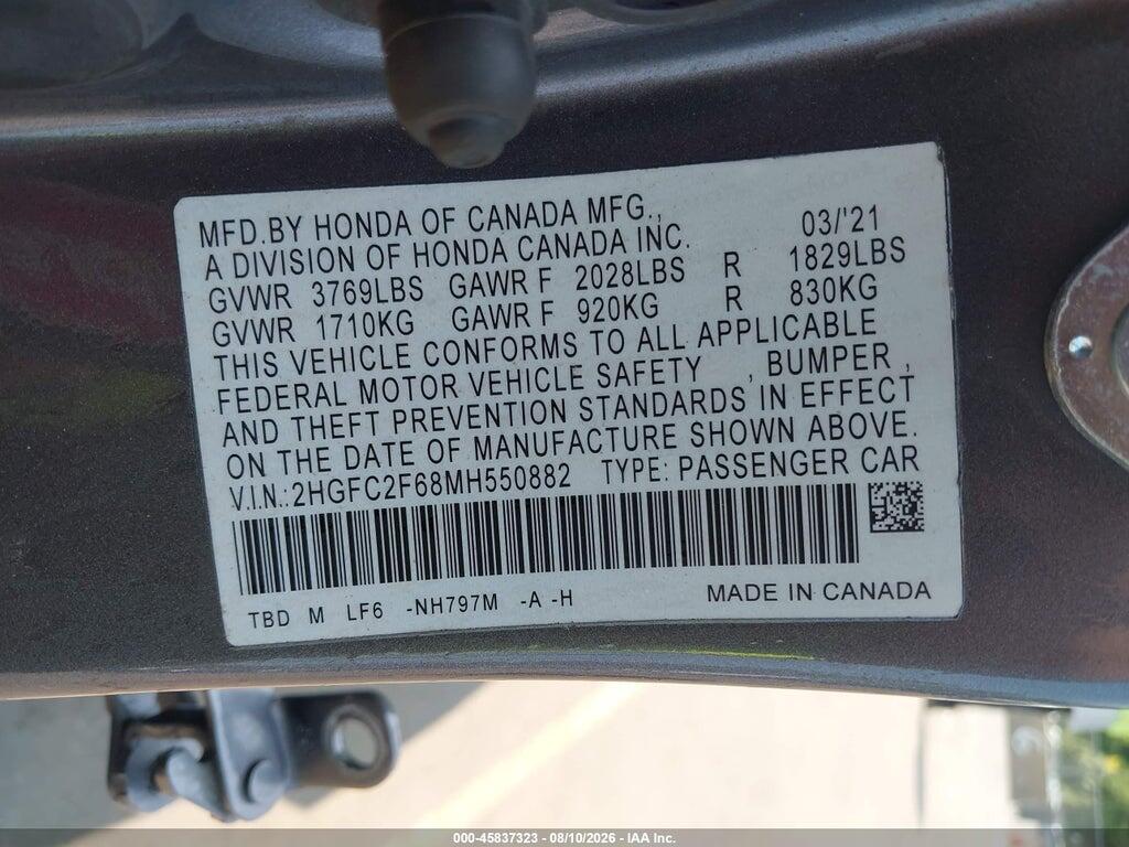2HGFC2F68MH550882 2021 HONDA CIVIC photo no. 9