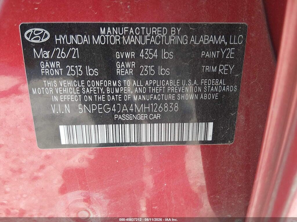 5NPEG4JA4MH126838 2021 HYUNDAI SONATA photo no. 9