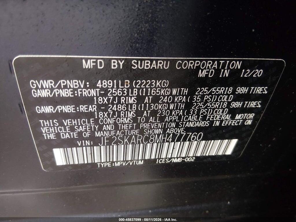 JF2SKARC8MH477760 2021 SUBARU FORESTER photo no. 8