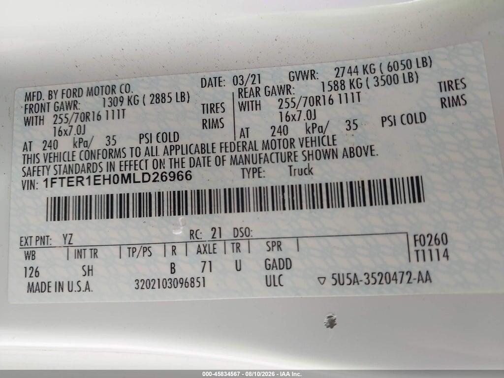1FTER1EH0MLD26966 2021 FORD RANGER photo no. 9