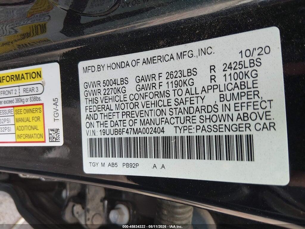19UUB6F47MA002404 2021 ACURA TLX photo no. 9
