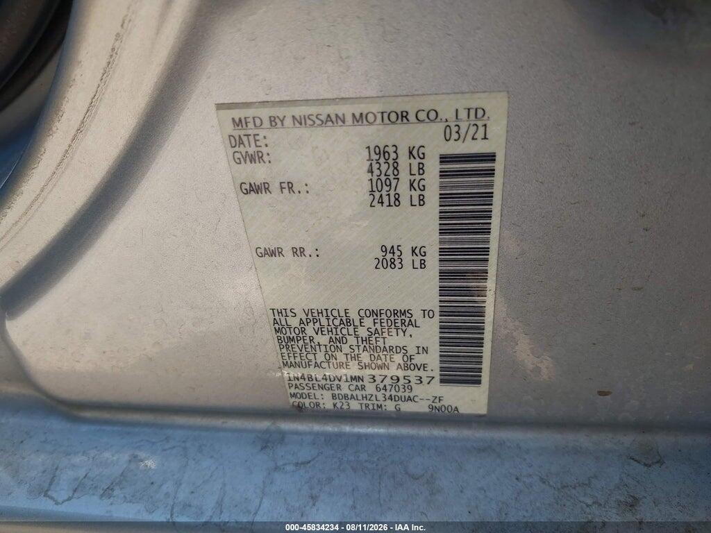 1N4BL4DV1MN379537 2021 NISSAN ALTIMA photo no. 9