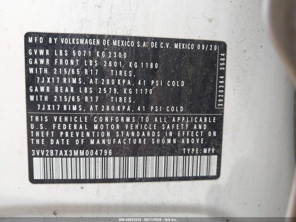 3VV2B7AX3MM004796 2021 VOLKSWAGEN TIGUAN photo no. 9