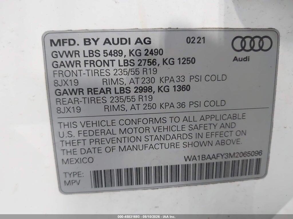 WA1BAAFY3M2065096 2021 AUDI Q5 photo no. 9