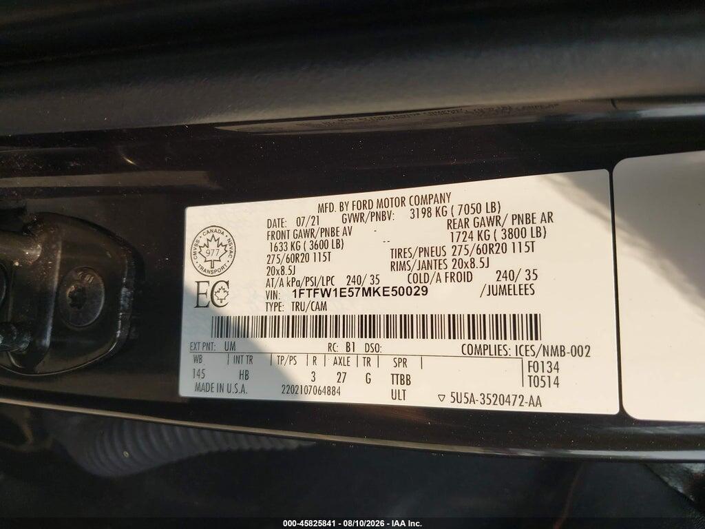 1FTFW1E57MKE50029 2021 FORD F-150 photo no. 9