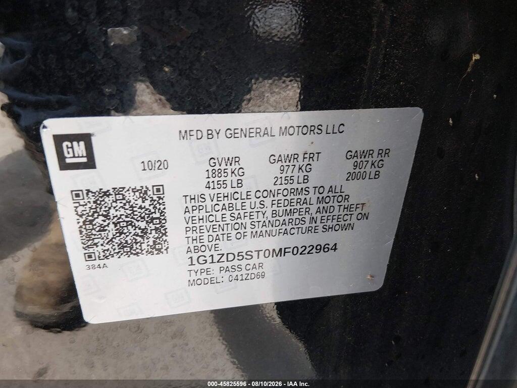 1G1ZD5ST0MF022964 2021 CHEVROLET MALIBU photo no. 9
