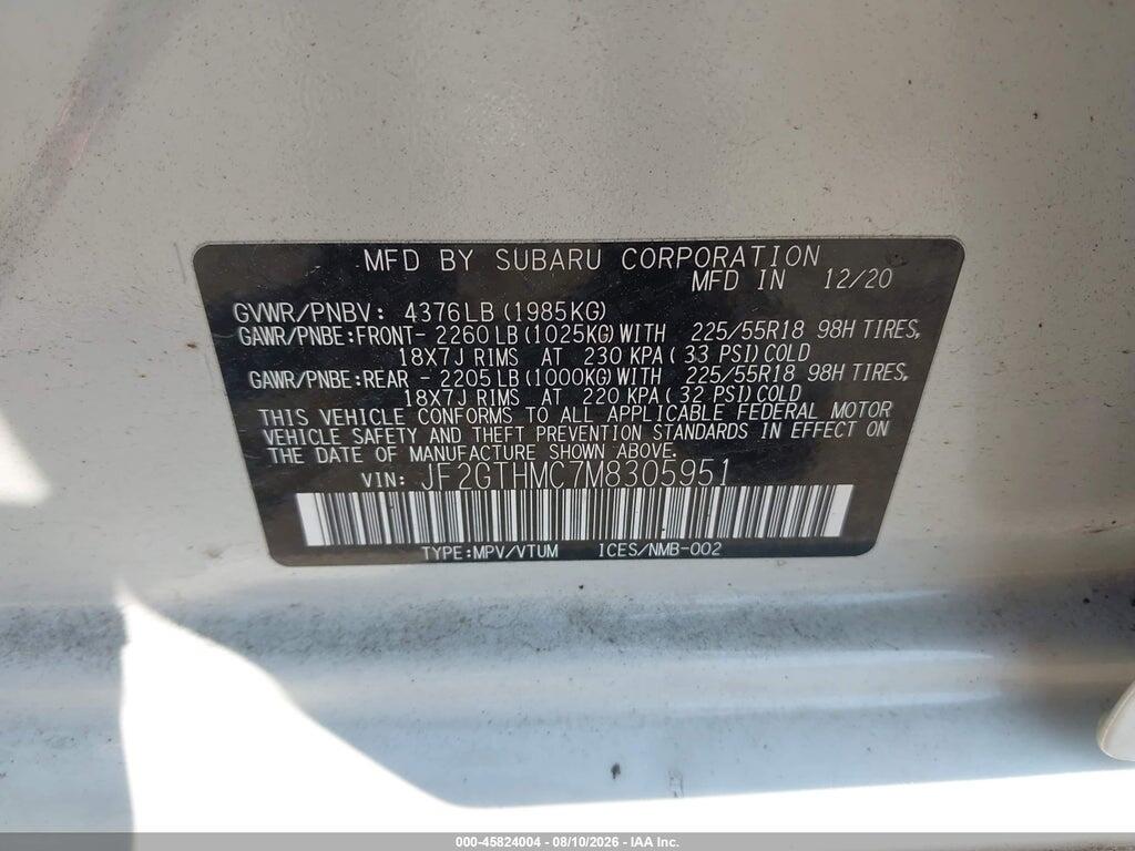 JF2GTHMC7M8305951 2021 SUBARU CROSSTREK photo no. 9