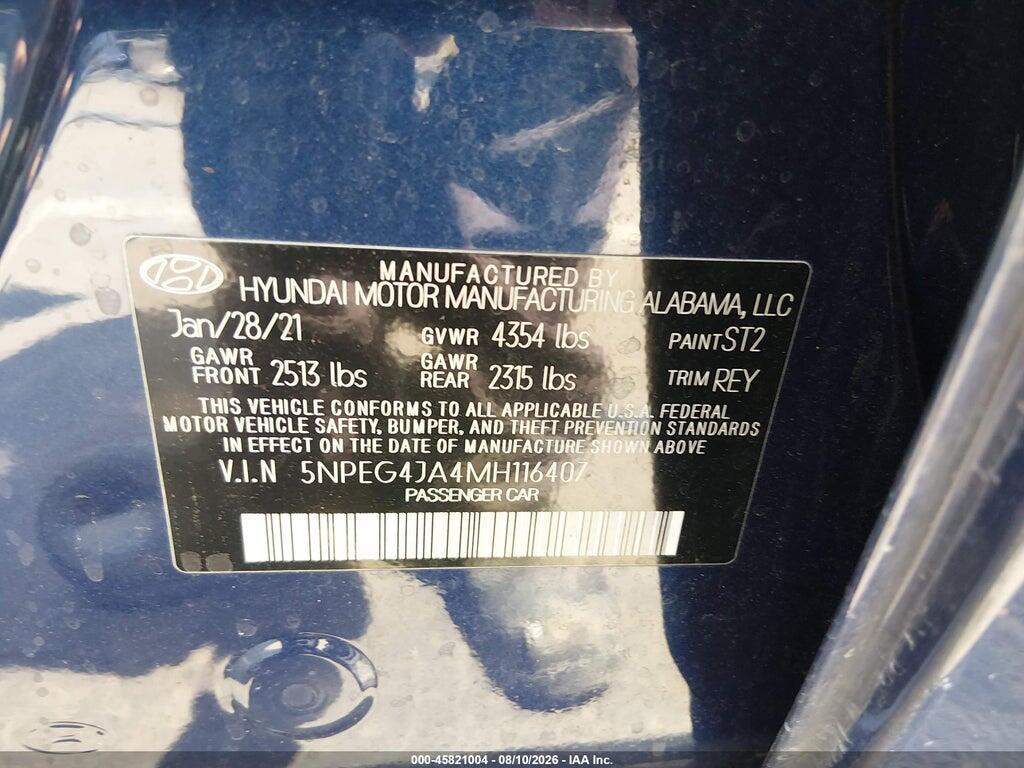 5NPEG4JA4MH116407 2021 HYUNDAI SONATA photo no. 9