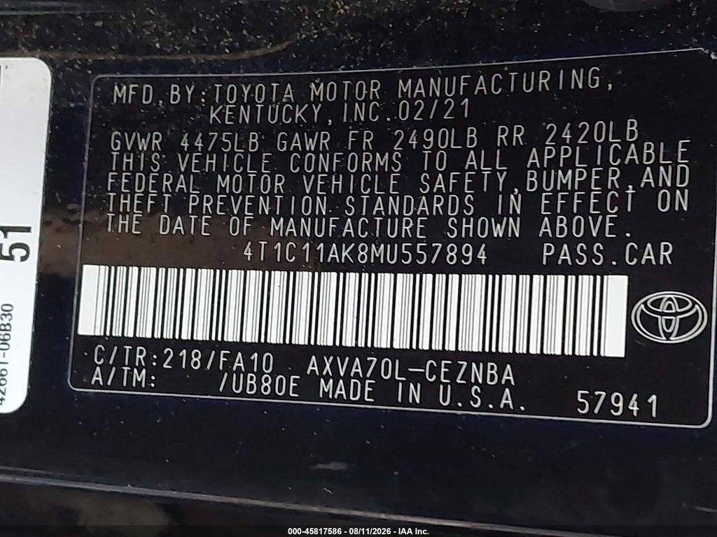 4T1C11AK8MU557894 2021 TOYOTA CAMRY photo no. 9