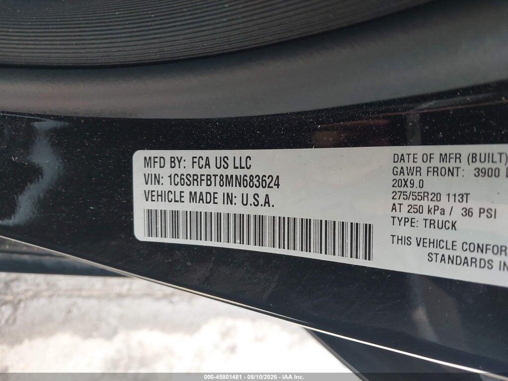 1C6SRFBT8MN683624 2021 RAM 1500 photo no. 9