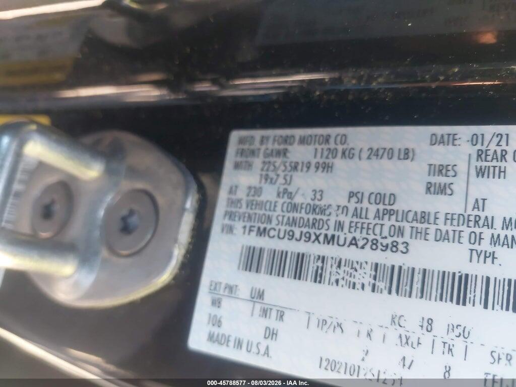 1FMCU9J9XMUA28983 2021 FORD ESCAPE photo no. 9