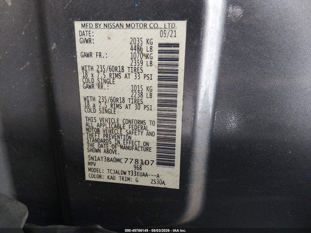 5N1AT3BA0MC778107 2021 NISSAN ROGUE photo no. 9