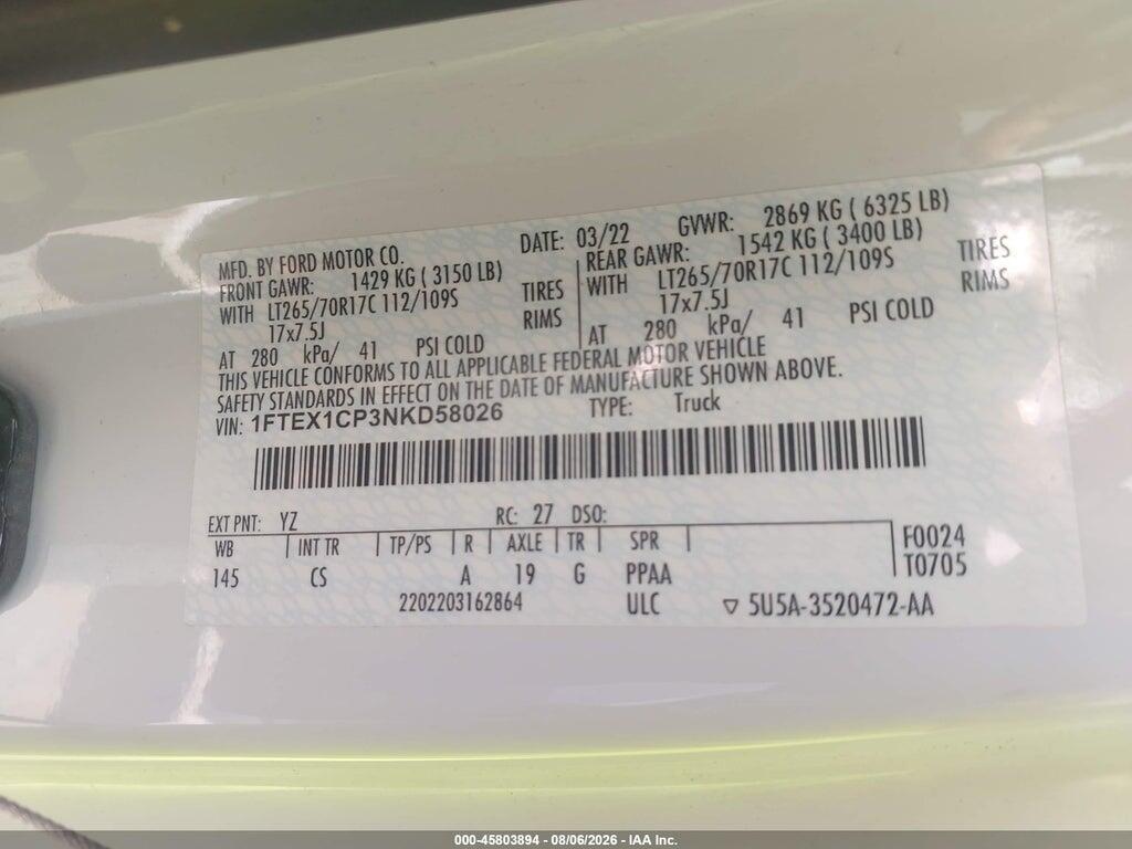1FTEX1CP3NKD58026 2022 FORD F-150 photo no. 9