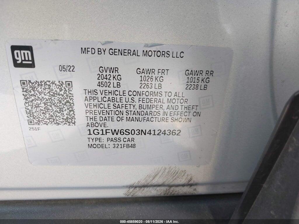 1G1FW6S03N4124362 2022 CHEVROLET BOLT EV photo no. 9