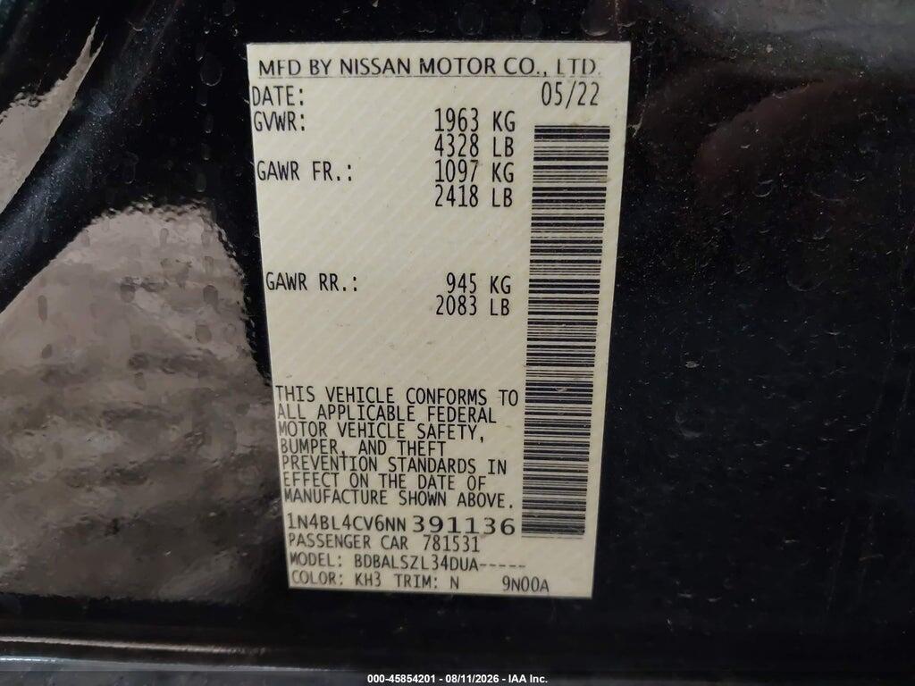 1N4BL4CV6NN391136 2022 NISSAN ALTIMA photo no. 9