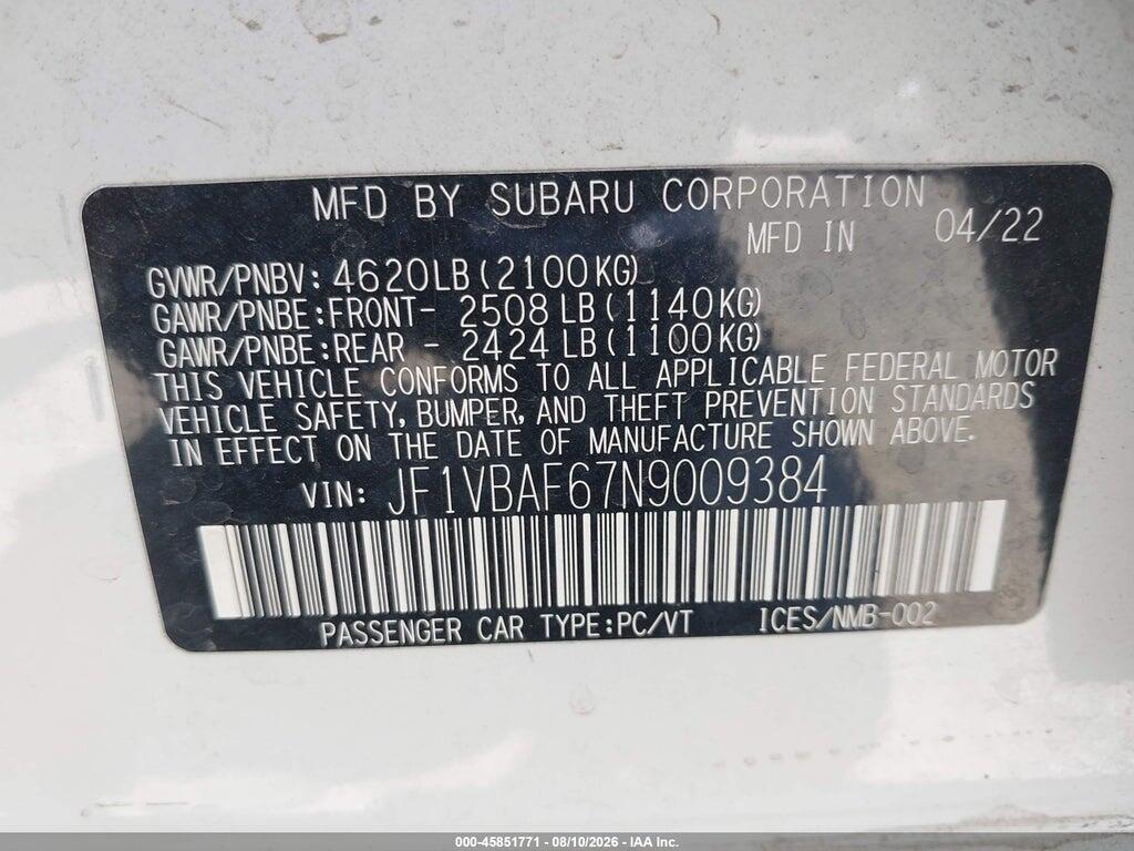 JF1VBAF67N9009384 2022 SUBARU WRX photo no. 9