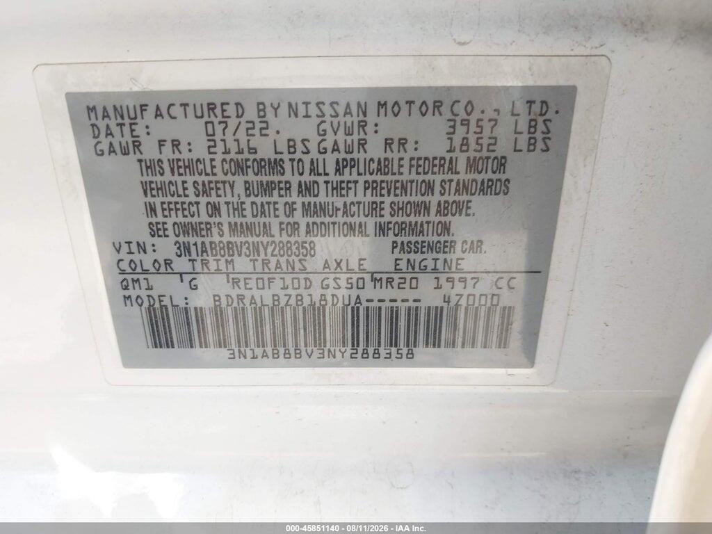 3N1AB8BV3NY288358 2022 NISSAN SENTRA photo no. 9