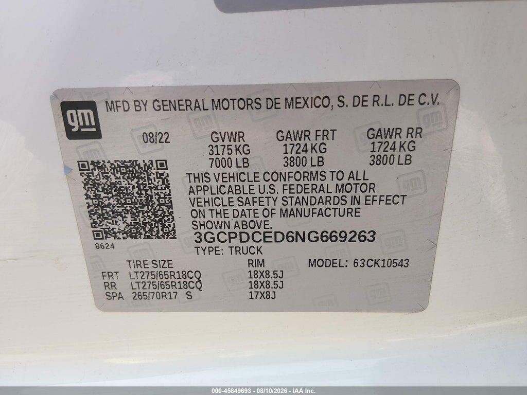 3GCPDCED6NG669263 2022 CHEVROLET SILVERADO 1500 photo no. 9