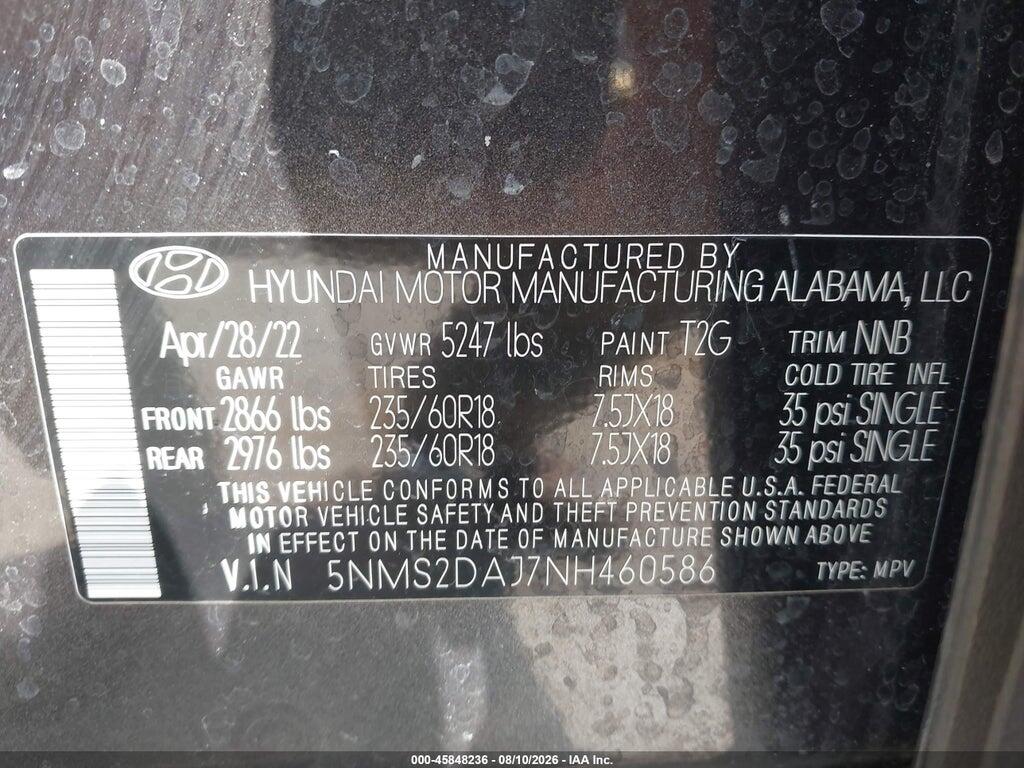 5NMS2DAJ7NH460586 2022 HYUNDAI SANTA FE photo no. 9
