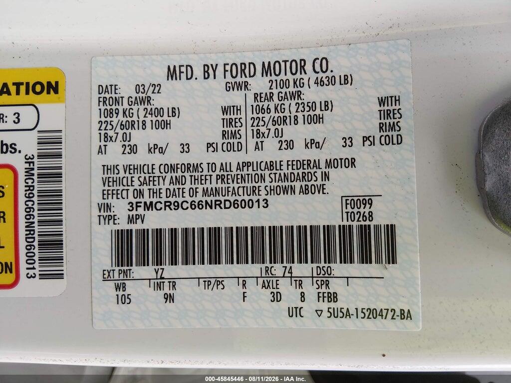 3FMCR9C66NRD60013 2022 FORD BRONCO SPORT photo no. 9