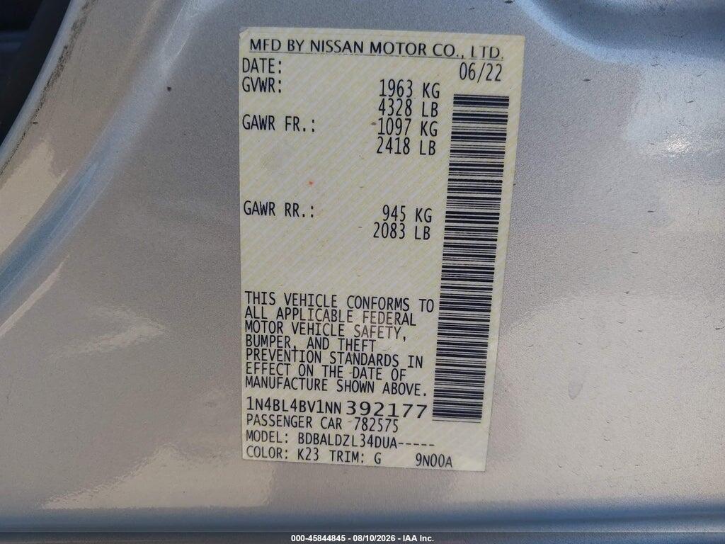 1N4BL4BV1NN392177 2022 NISSAN ALTIMA photo no. 9