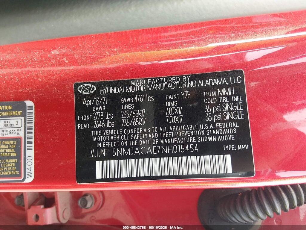 5NMJACAE7NH015454 2022 HYUNDAI TUCSON photo no. 9