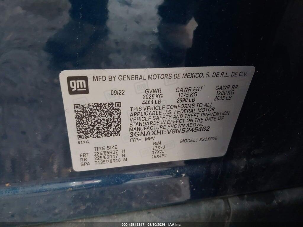 3GNAXHEV8NS245462 2022 CHEVROLET EQUINOX photo no. 9