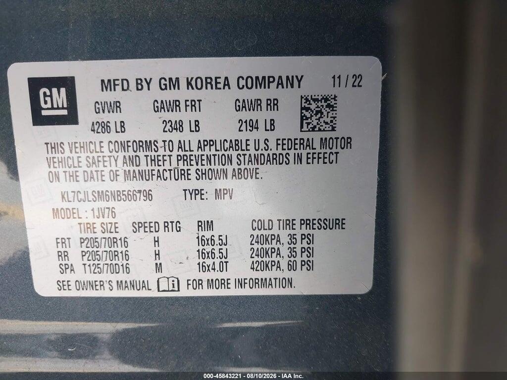 KL7CJLSM6NB566796 2022 CHEVROLET TRAX photo no. 9