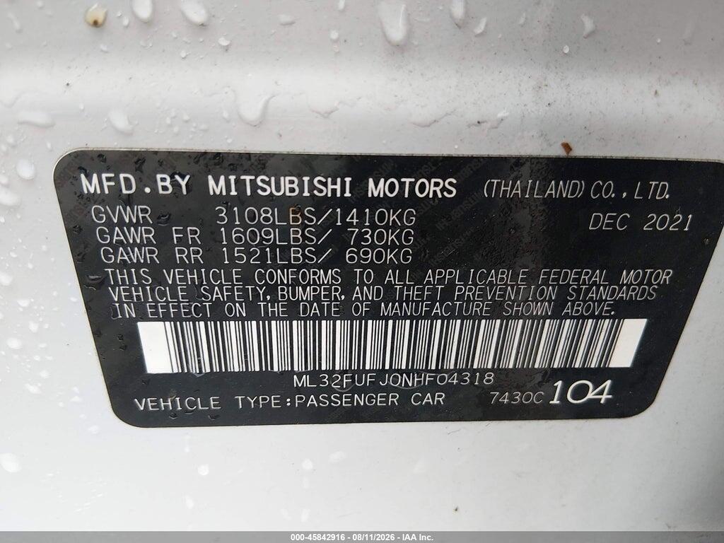 ML32FUFJ0NHF04318 2022 MITSUBISHI MIRAGE G4 photo no. 9