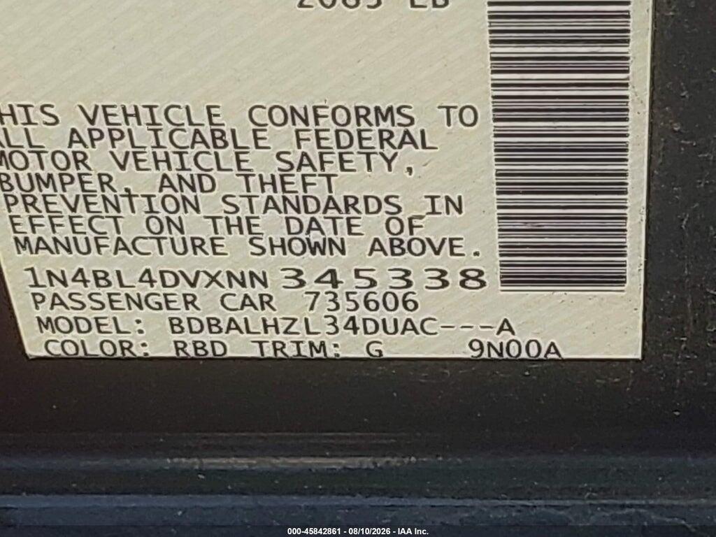 1N4BL4DVXNN345338 2022 NISSAN ALTIMA photo no. 9
